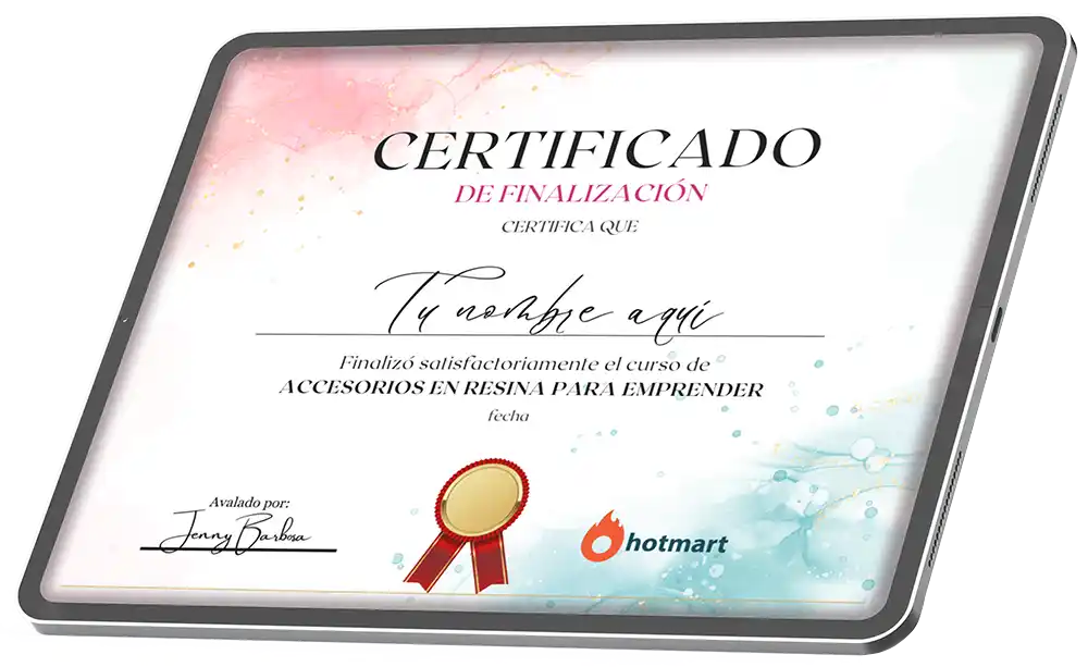 Certificado personalizado del curso Accesorios en resina para emprender